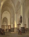 A church interior with figures conversing - Jan-Baptiste Tetar van Elven