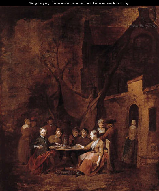 Country folk seated at tables outside inns - Jan Baptist Lambrechts