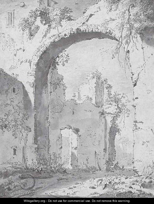 A ruined villa in the Roman campagna seen through a high arch - Jan Asselijn