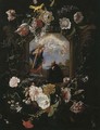 A floral garland surrounding a cartouche with the Vision of Saint Ignatius Loyola - Jan Anthonie Van Der Baren