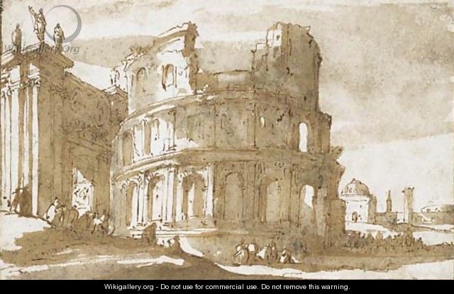 Figures by a ruined Roman building - Jan de Bisschop