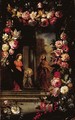 A garland of flowers surrounding The Holy Family - Jan, the Younger Brueghel