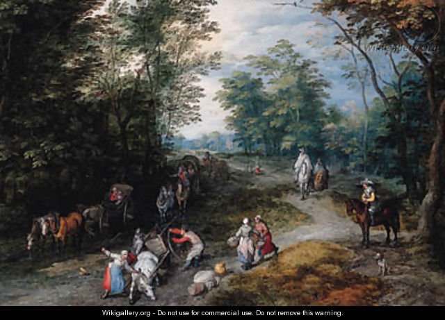 A wooded landscape with travellers - Jan The Elder Brueghel
