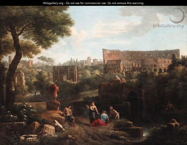 A capriccio of Rome with the Colosseum and the Arch of Constantine 2 - Jan Frans van Orizzonte (see Bloemen)