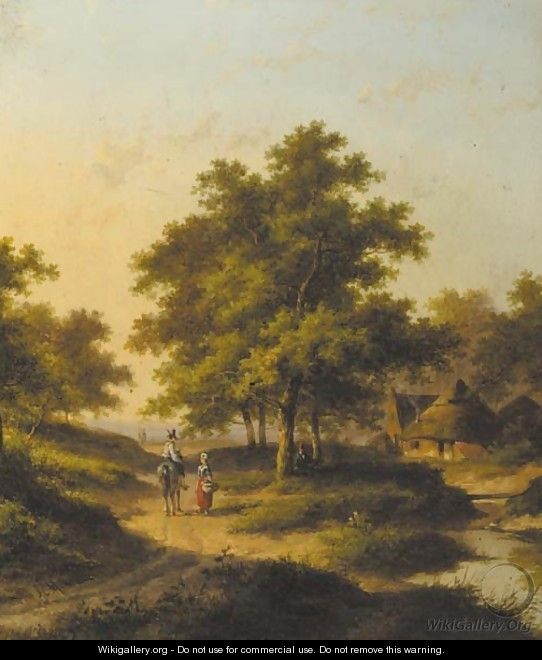 Travellers conversing in a wooded landscape - Jan Evert Morel