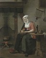 A woman seated in a kitchen peeling apples - Jan the Younger Ekels