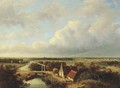 A panoramic view of the outskirts of Haarlem, with a steam train in the distance - Jan Hendrik Willem Hoedt