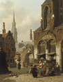 A market stall in a sunlit street - Jan Hendrik Verheyen