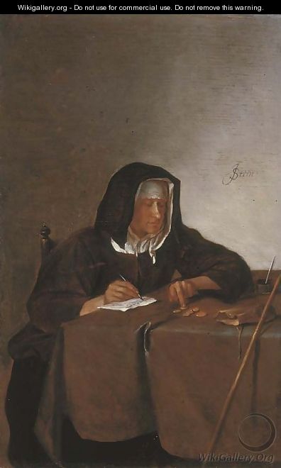 A woman counting coins at a table - Jan Steen