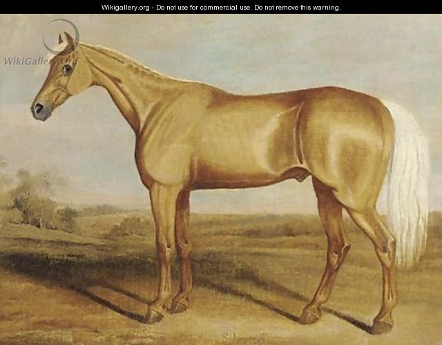 The racehorse Silvertail standing in an extensive landscape - James Russell Ryott