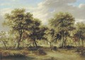 View of Richmond Park with figures on a path and cattle beyond - James Stark