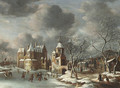 A village in winter with figures skating on a frozen river - Jan Abrahamsz. Beerstraten