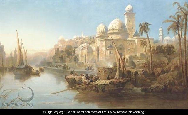 Vessels moored at the steps of a Moorish palace - James Webb