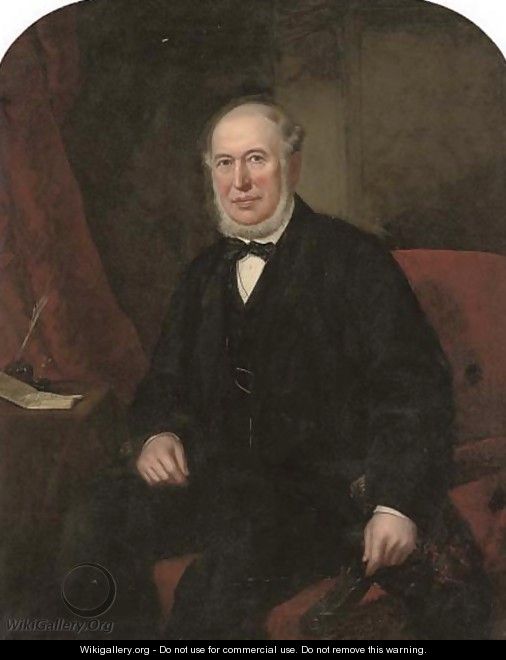 Portrait of a gentleman, seated three-quarter-length, in a black coat, at his writing desk - Samuel Howell