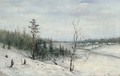 Winter woodland before a hamlet - Russian School