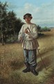 Portrait of a young Man with a Scythe - Russian School