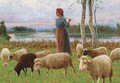 A shepherdess amongst her flock at dusk - Ruggero Panerai
