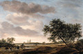 An extensive landscape with a drover and cattle on a path, Egmond Abbey beyond - Salomon van Ruysdael