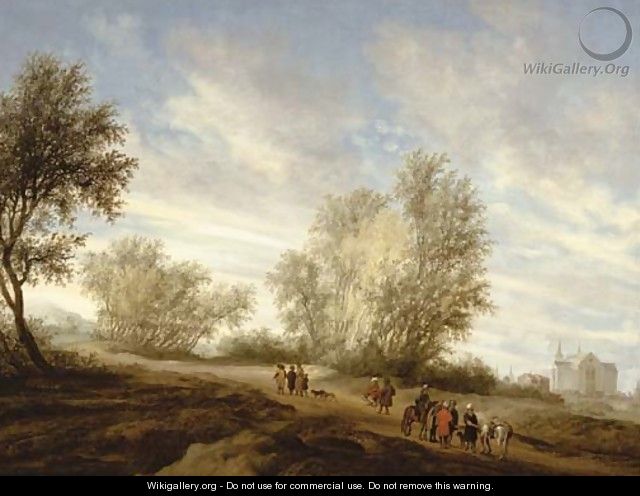 A wooded landscape with the concubine carried by the Levite from Gibeah - Salomon van Ruysdael