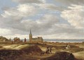 A view of Scheveningen from the dunes with travellers on a path, the sea beyond - Salomon van Ruysdael