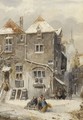 A view of a snow-covered town - Salomon Leonardus Verveer
