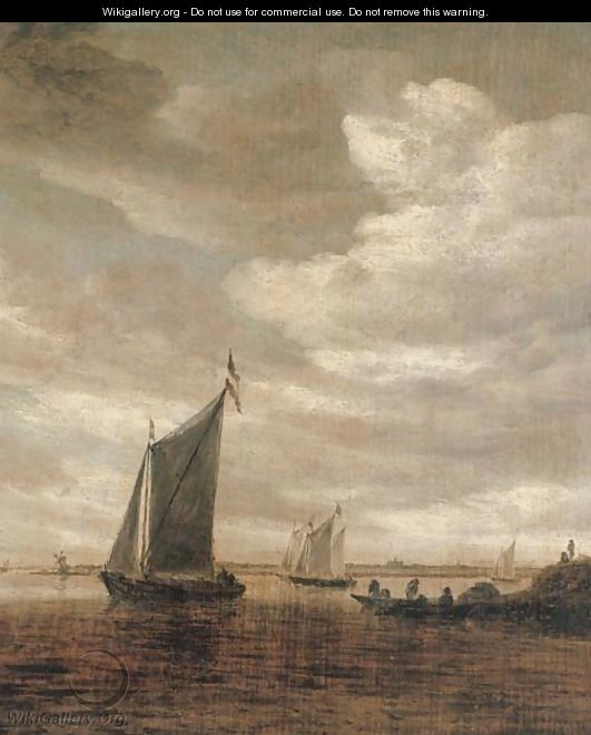 A river estuary with sailing boats - Salomon van Ruysdael