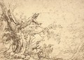 A wooded landscape with travellers on a path - Salvator Rosa