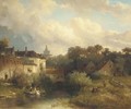 The outskirts of a town on a summer's day - Salomon Leonardus Verveer