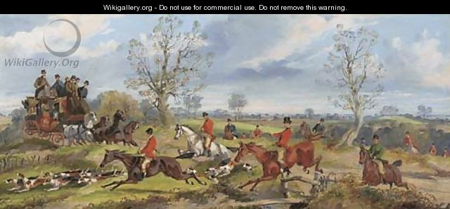 A hunt in full cry crossing the path of the York to London coach - Samuel Henry Gordon Alken