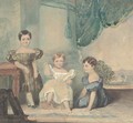 Group portait of three children, seated by a pillar, a landscape beyond - Robert Thorburn