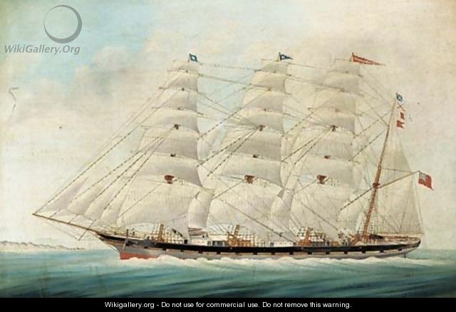 The four-masted barque Crown of Germany under full sail in coastal waters - Robert Taylor