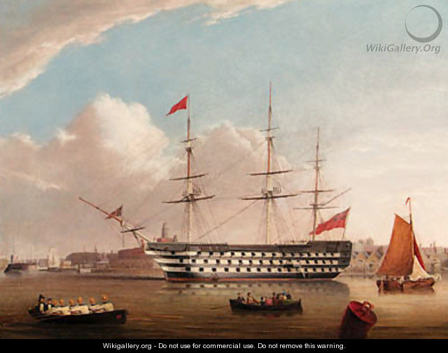 H.M.S. Victory at her permanent Mooring in Portsmouth Harbour - Robert Strickland Thomas