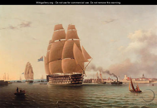 H.M.S. Queen and other Shipping in Portsmouth Harbour - Robert Strickland Thomas