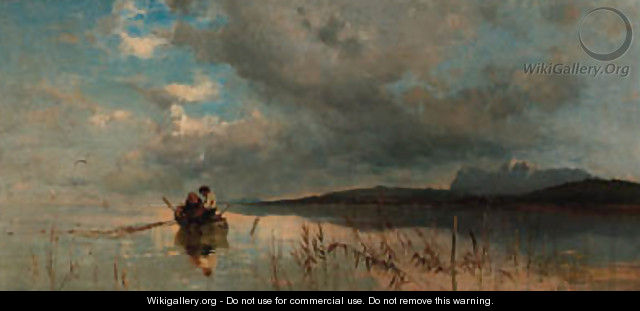 Two boys fishing in a lake landscape - Robert Schleich