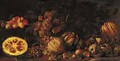 A still life with melons, pears, grapes and pomegranates - Roman School