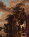A cottage by a river - Roelof van Vries