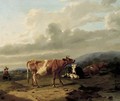 A cowherd and cattle in a summer landscape - Rosa Venneman