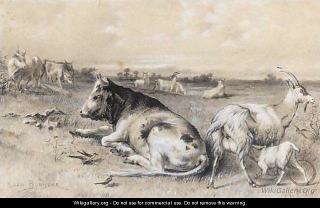 Cattle and goats in a landscape - Rosa Bonheur