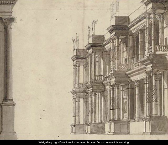 An architectural study of the facade of a Palazzo - Roman School