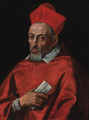 Portrait of Cardinal Robert Bellarmine, half-length, wearing red robes and holding a letter in his right hand - Roman School