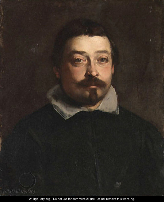 Portrait of a gentleman, bust-length, in a black coat with a white collar - Roman School