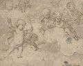 Putti playing on clouds - Roman School