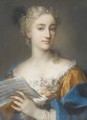 Portrait of a woman, bust-length, holding a musical score - Rosalba Carriera