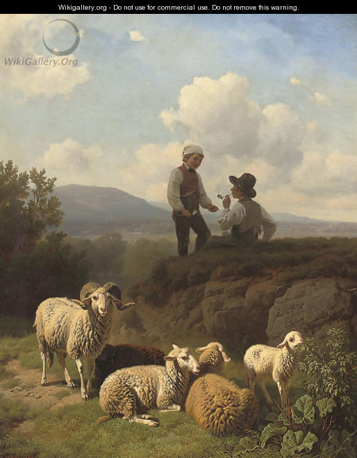 Young shepherds having a smoke - Robert Eberle