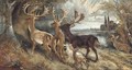 Stag's and hindes by a tree - Robert Cleminson