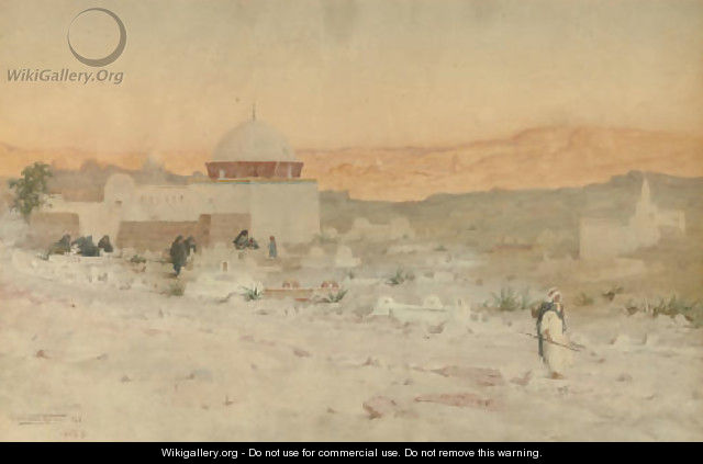 Arabs before a desert mosque at dusk - Robert George Talbot Kelly