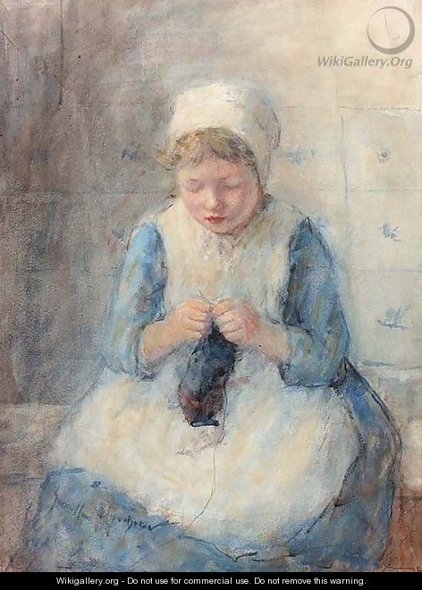 A girl knitting - Robert Gemmell Hutchison