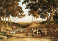 Huntsmen and Hounds on a Country Lane, with donkeys and labourers looking on - Robert Hills