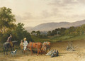 Figures, horses and oxen on a road - Robert Hills