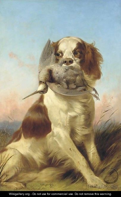 A Spaniel with a Woodcock at Sunset - Richard Ansdell